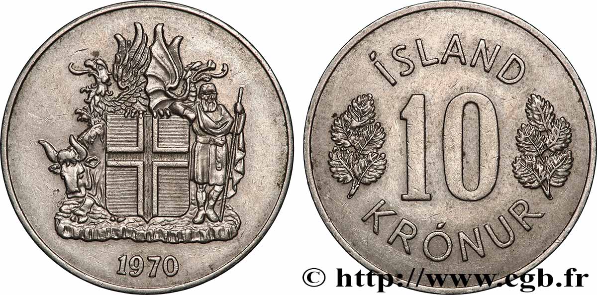 ICELAND 10 Kronur 1970 Royal Mint AU 