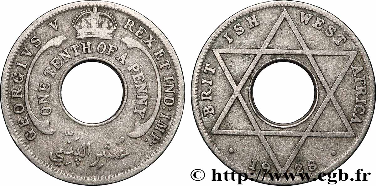 AFRIQUE OCCIDENTALE BRITANNIQUE 1/10 Penny Georges V 1928 Londres TB 