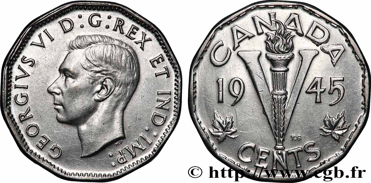 CANADA 5 Cents Victoire Georges VI 1945  SUP 