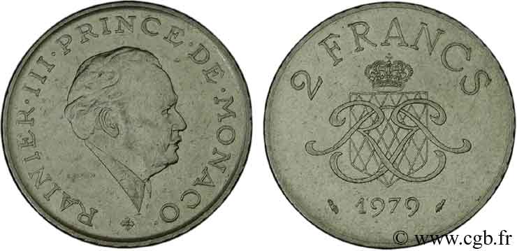 MONACO 2 Francs Rainier III / écu et monogramme couronnés 1979 Paris BB 