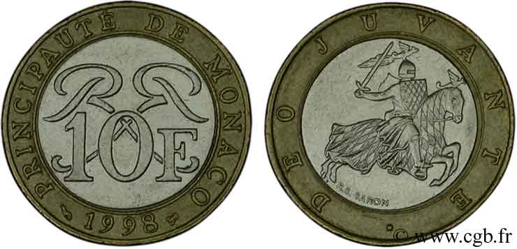 MONACO 10 Francs Rainier III 1998 Paris AU 
