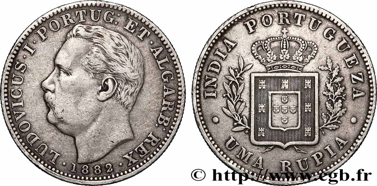 INDIA PORTUGUESA 1 Rupia (Roupie) Louis Ier 1882 Lisbonne MBC 