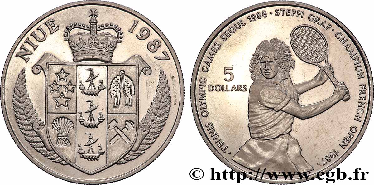 NIUE 5 Dollars Jeux Olympiques de Séoul 1988 : Steffi Graf 1987 Pobjoy Mint MS 