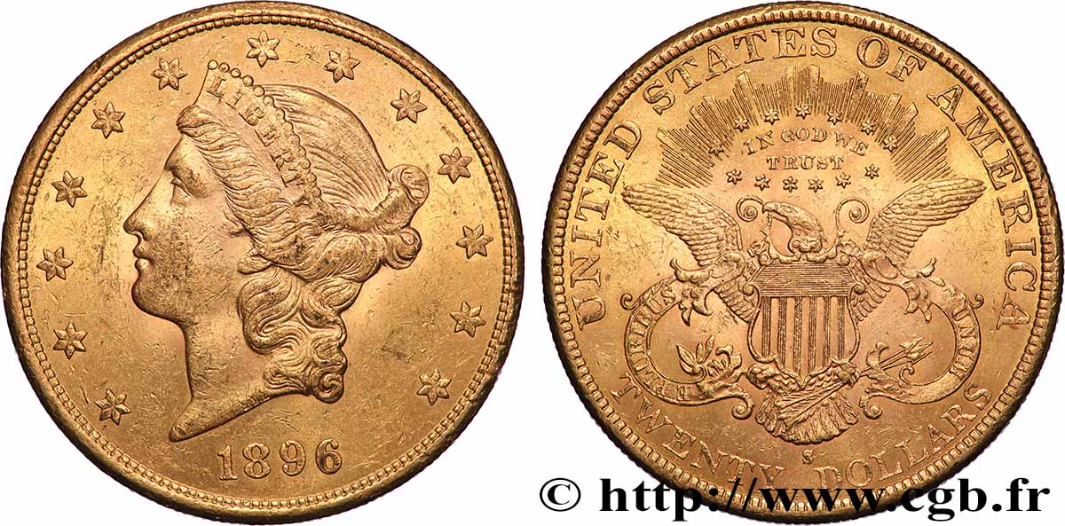 GOLD-, PALLADIUM- UND PLATIN-INVESTITIONEN 20 Dollars &nbsp;Liberty&nbsp; 1896 San Francisco fVZ 