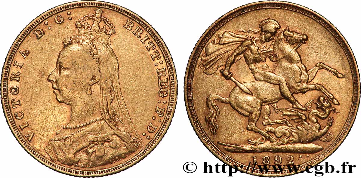 GOLD, PALLADIUM & PLATINUM INVESTMENT 1 Souverain Victoria buste du jubilé 1892 Londres VF 
