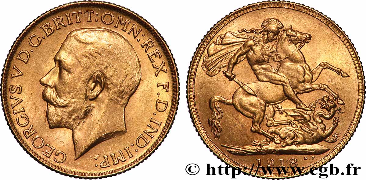 GOLD, PALLADIUM & PLATINUM INVESTMENT 1 Souverain Georges V 1918 Bombay AU 