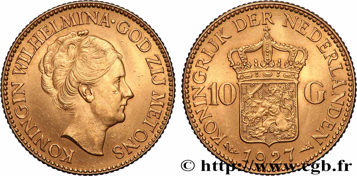 GOLD-, PALLADIUM- UND PLATIN-INVESTITIONEN 10 Gulden Wilhelmina, 4e type 1927 Utrecht VZ 