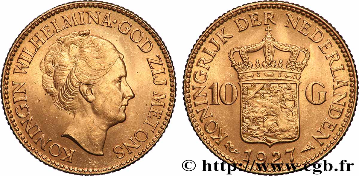 ORO, PALLADIO E PLATINO: INVESTIMENTI 10 Gulden Wilhelmina, 4e type 1927 Utrecht SPL 