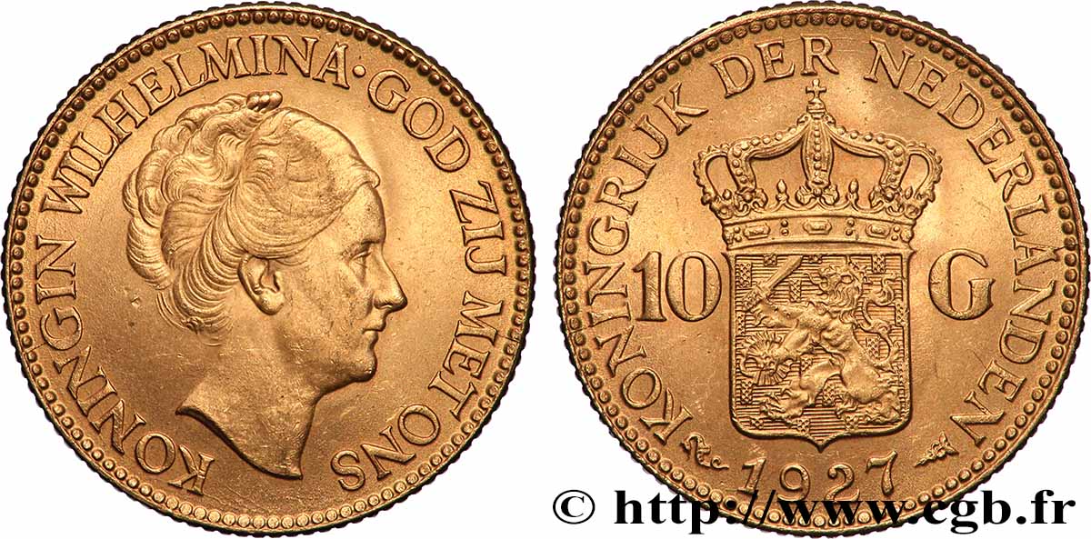 GOLD-, PALLADIUM- UND PLATIN-INVESTITIONEN 10 Gulden Wilhelmina, 4e type 1927 Utrecht VZ 