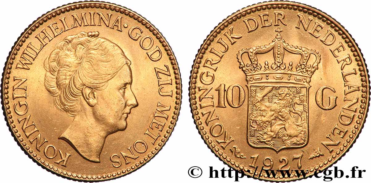 ORO, PALADIO Y PLATINO INVERSIÓN 10 Gulden Wilhelmina, 4e type 1927 Utrecht EBC 