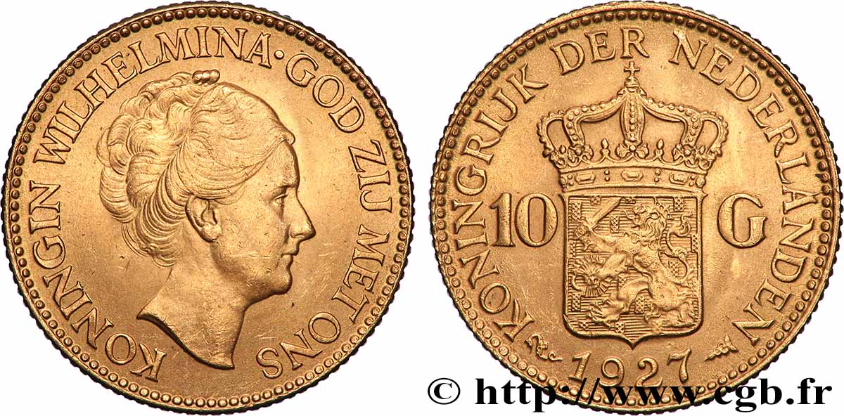 ORO, PALADIO Y PLATINO INVERSIÓN 10 Gulden Wilhelmina, 4e type 1927 Utrecht EBC 