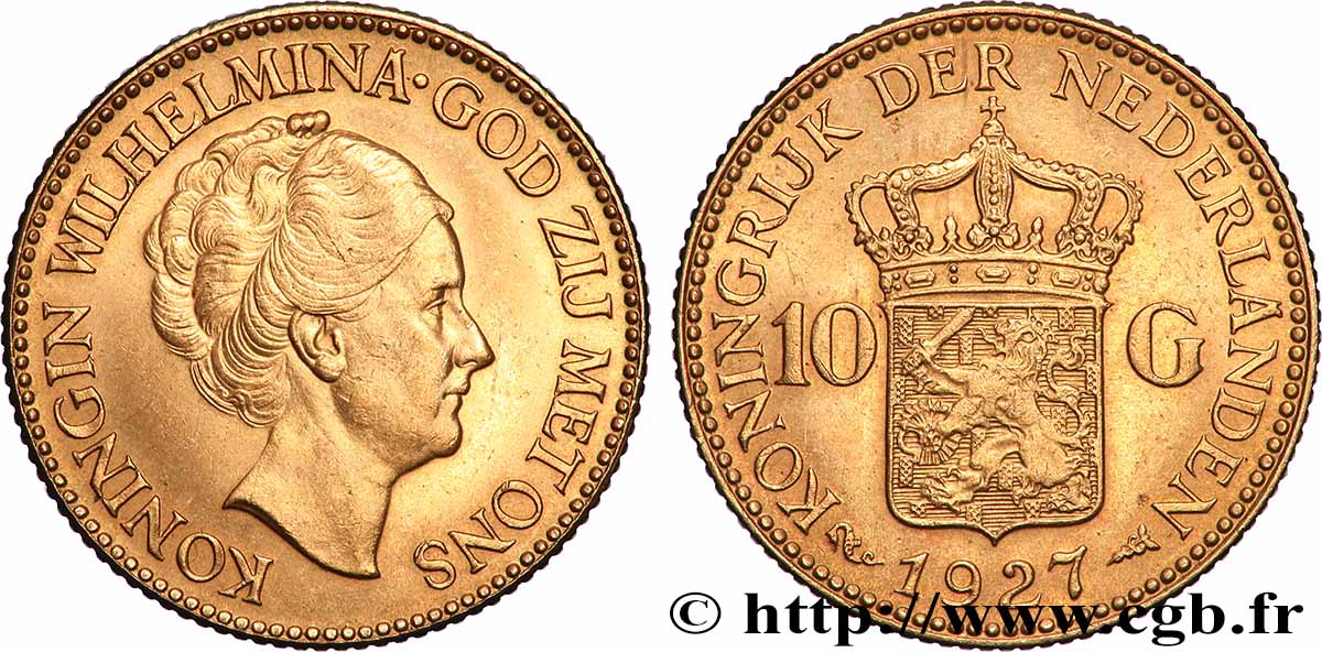 ORO, PALLADIO E PLATINO: INVESTIMENTI 10 Gulden Wilhelmina, 4e type 1927 Utrecht SPL 