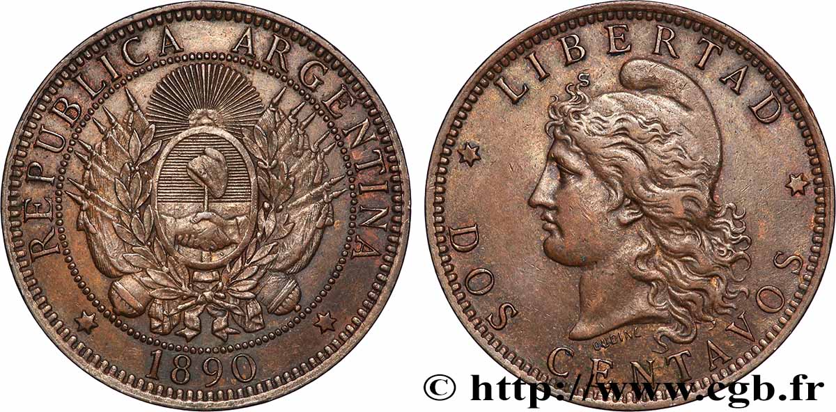 ARGENTINIEN 2 Centavos 1890  SS 
