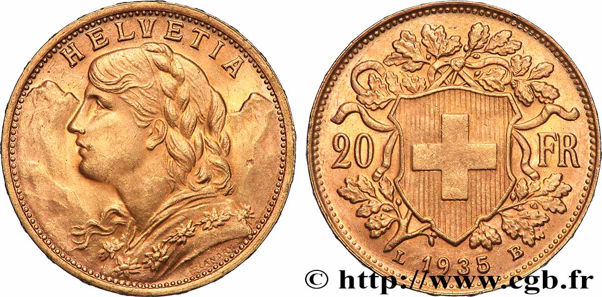 ORO, PALLADIO E PLATINO: INVESTIMENTI 20 Francs &nbsp;Vreneli&nbsp; 1935 Berne MS 