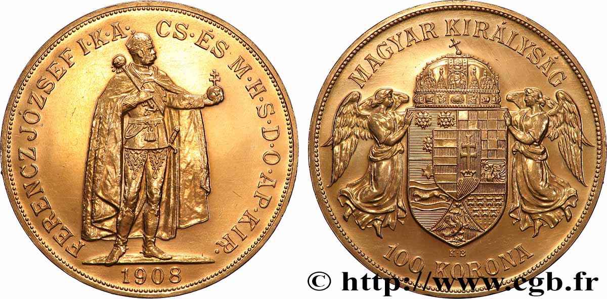GOLD, PALLADIUM & PLATINUM INVESTMENT 100 Korona refrappe (restrike) 1908 Kremnitz MS 