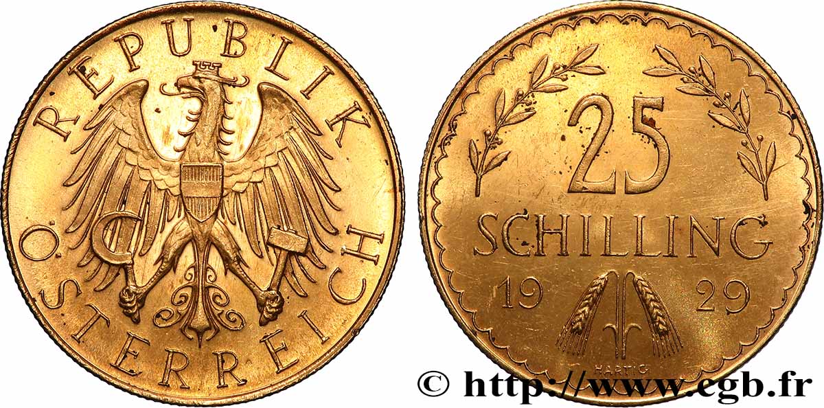 GOLD, PALLADIUM & PLATINUM INVESTMENT 25 Schilling Proof aigle héraldique 1929 Vienne AU 