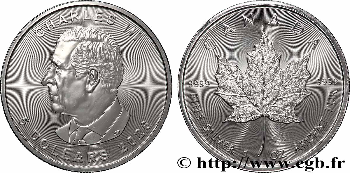 SILVER INVESTMENT 1 Oz - 5 Dollars Mapple Leaf (Feuille d’érable) 2026  MS 