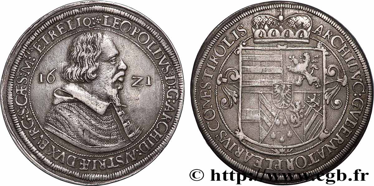AUSTRIA - CONDADO DE TIROL - LEOPOLD V Thaler 1621 Hall MBC+ 