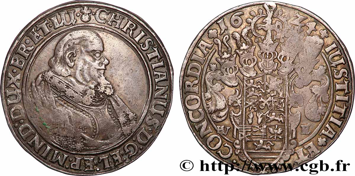 ALLEMAGNE - DUCHÉ DE BRUNSWICK LUNEBOURG CELLE - CHRISTIAN, ÉVÊQUE DE MINDEN Thaler 1624 Clausthal XF 