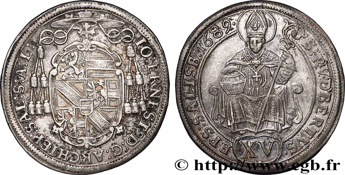 AUTRICHE - ARCHEVÊCHÉ DE SALZBOURG - JEAN-ERNEST DE THUN 15 Kreuzers 1689 Salzbourg TTB 