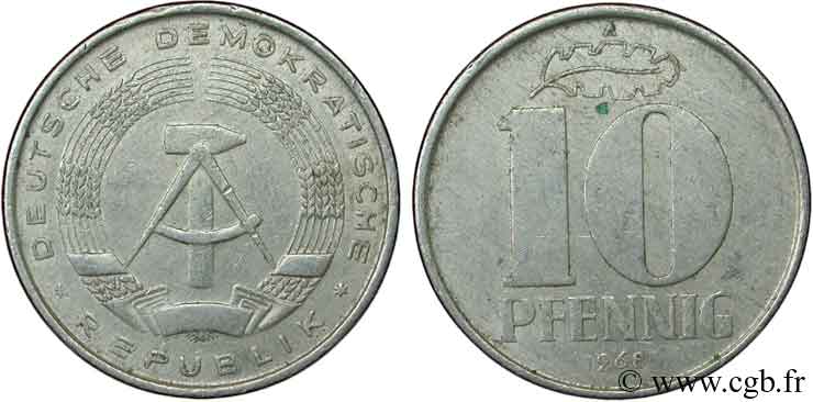 GERMAN DEMOCRATIC REPUBLIC 10 Pfennig emblème de la RDA 1968 Berlin AU 