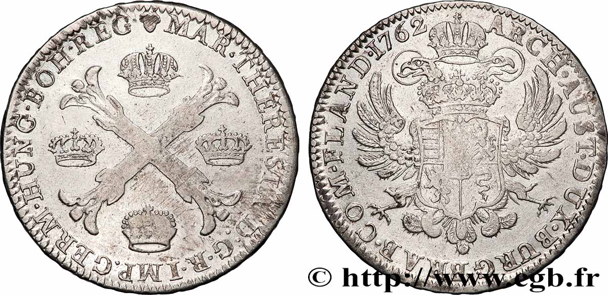 BELGIUM - AUSTRIAN NETHERLANDS Kronenthaler Marie Thérèse 1762 Bruxelles AU 