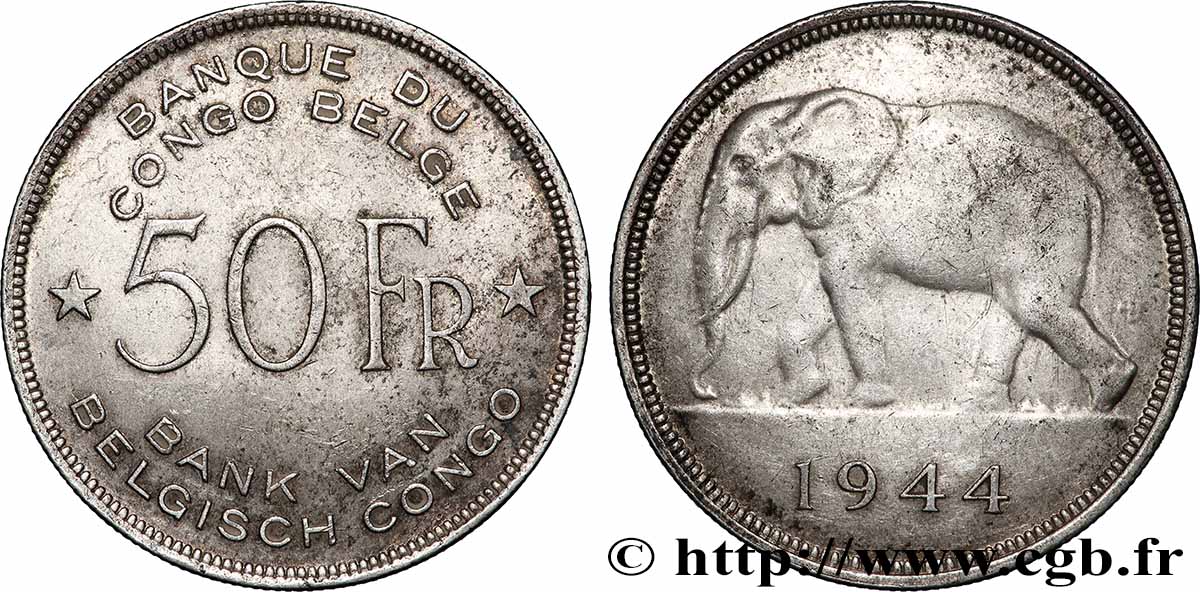 BELGIAN CONGO 50 Francs 1944  AU 