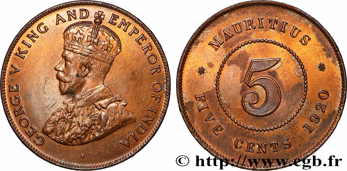ISLA MAURICIO 5 Cents Georges V 1920 Londres MBC 