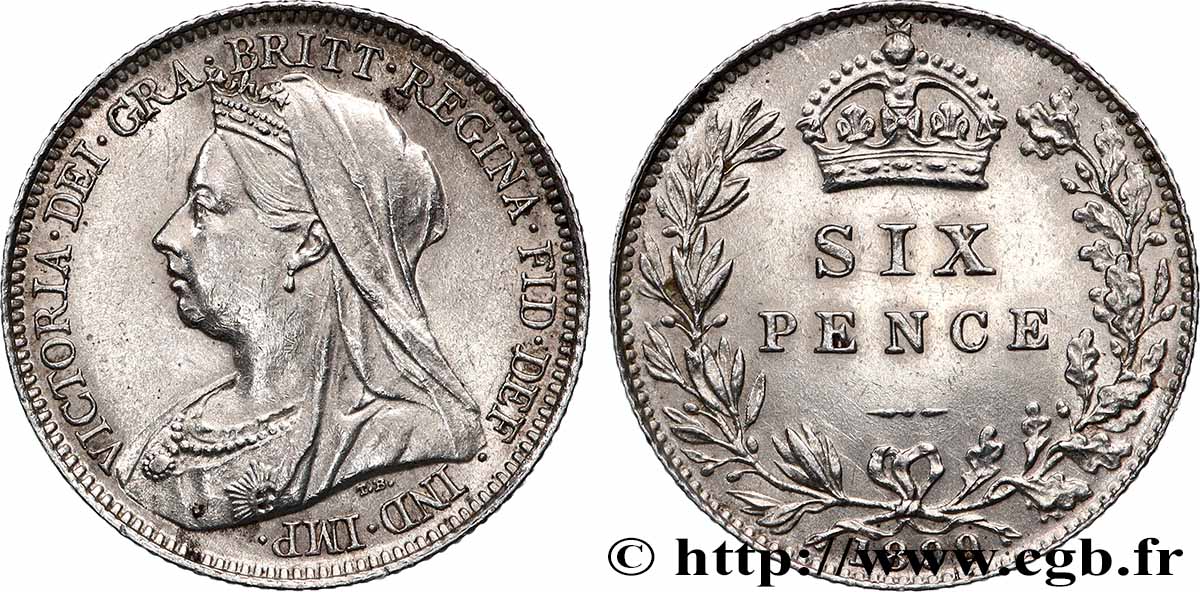 REGNO UNITO 6 Pence Victoria tête voilée 1899  q.SPL 