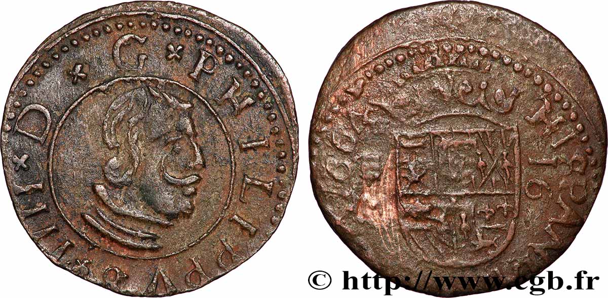 ESPAGNE - ROYAUME D&nbsp;ESPAGNE - PHILIPPE IV 16 Maravedis 1664 Valladolid TB+ 