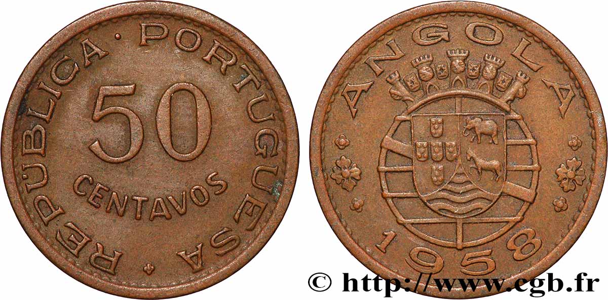 ANGOLA 50 Centavos monnayage colonial Portugais 1958 Lisbonne TTB 