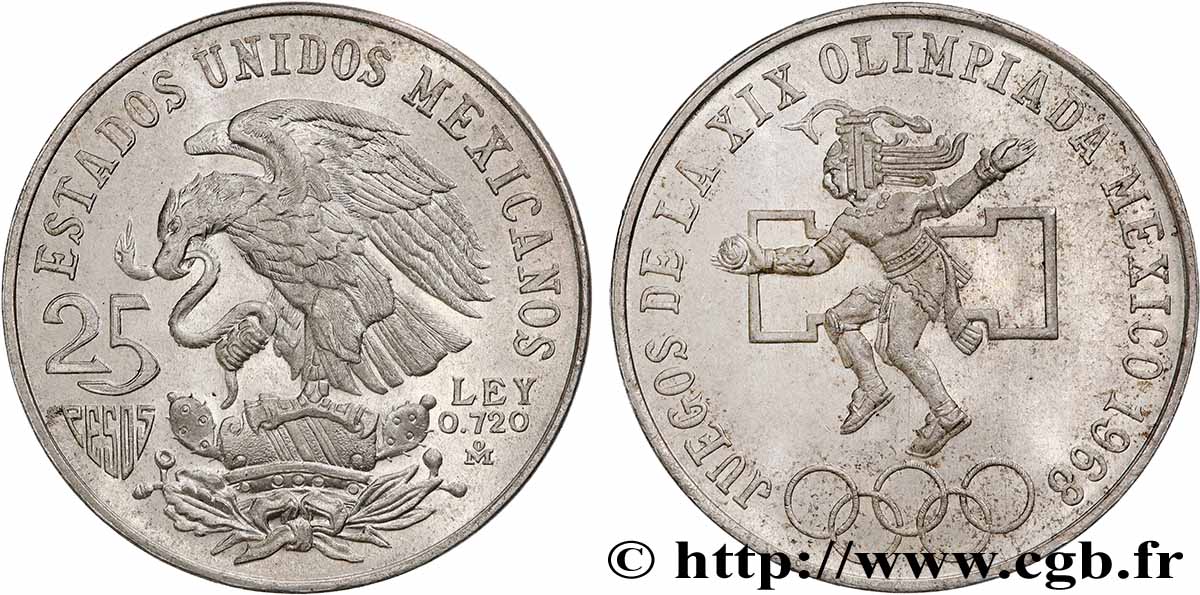 MEXICO 25 Pesos Jeux Olympiques de Mexico 1968 Mexico MS 