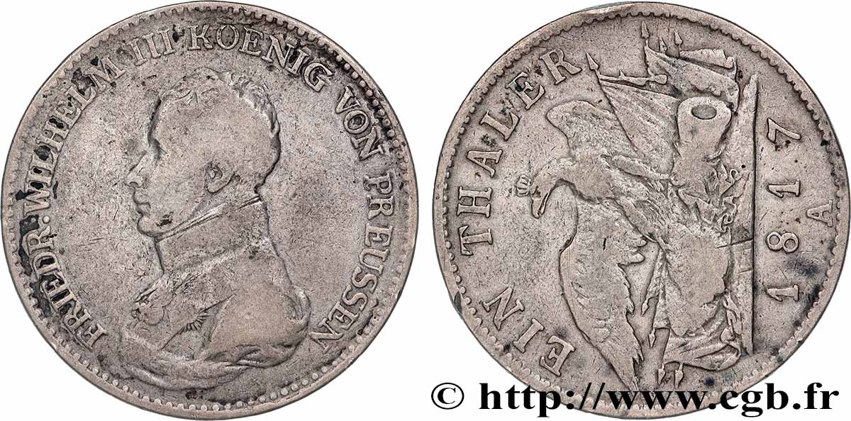 GERMANY - KINGDOM OF PRUSSIA - FREDERICK-WILLIAM III 1 Thaler  1817 Berlin VF 