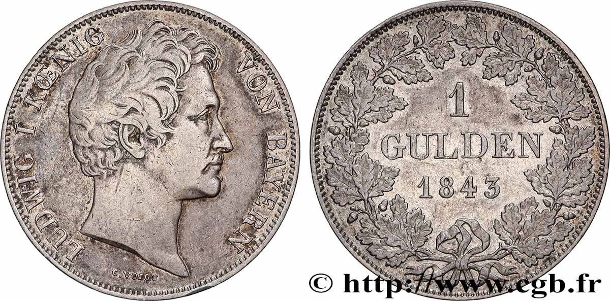 DEUTSCHLAND - BAYERN 1 Gulden Louis Ier 1843 Münich SS 