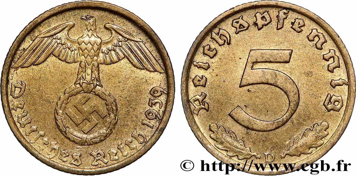 GERMANIA 5 Reichspfennig 1939 Munich - D q.SPL 