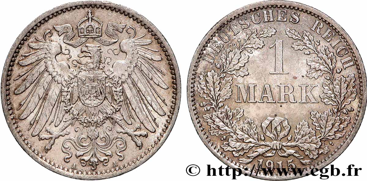 GERMANY 1 Mark Empire aigle impérial 1915 Berlin AU 