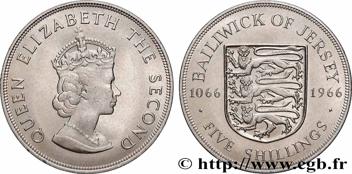 JERSEY 5 Shillings 900e anniversaire de la Bataille d’Hastings 1966 Londres AU 