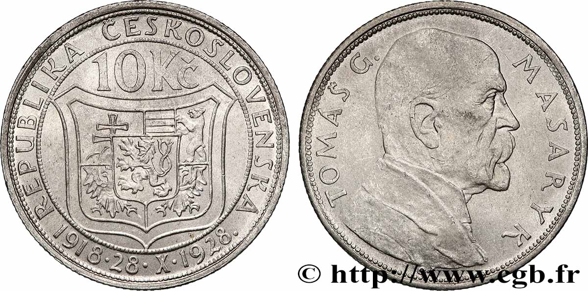 CZECHOSLOVAKIA 10 Korun Thomas Masaryk 1928  AU 
