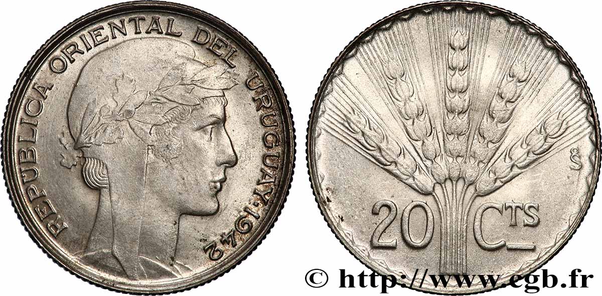 URUGUAY 20 Centesimos de type Morlon 1942 Santiago - S° AU 