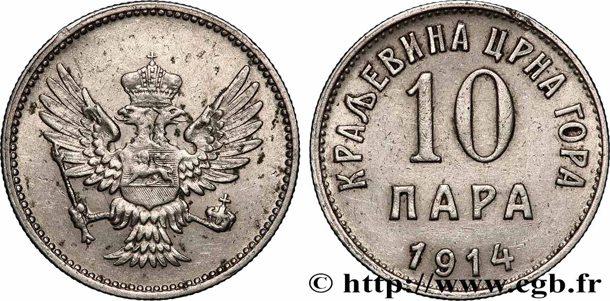 MONTENEGRO 10 Para aigle bicéphale 1914  XF 