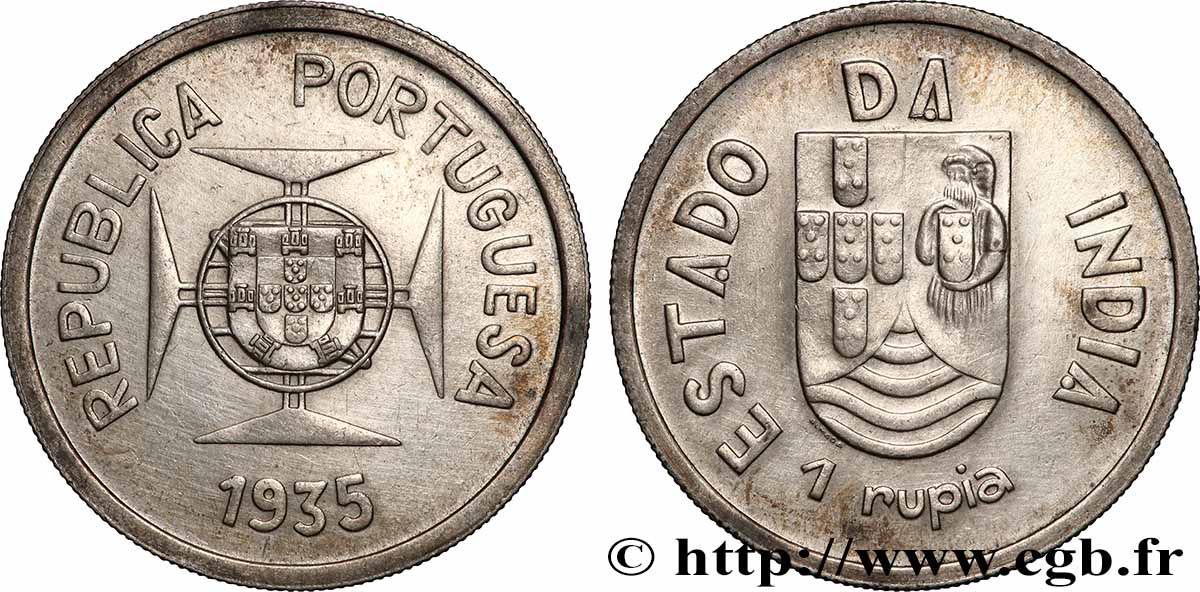 PORTUGUESE INDIA 1 Roupie République Portugaise 1935  AU 