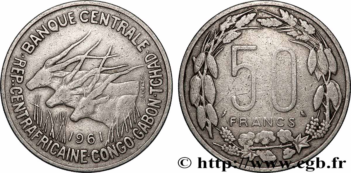 ÁFRICA ECUATORIAL  50 Francs antilopes 1961 Paris MBC 