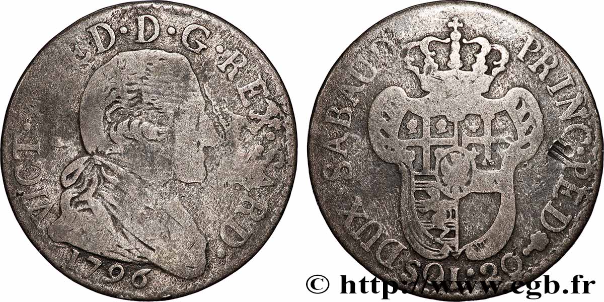 SABOYA - DUCADO DE SABOYA - VÍCTOR AMADEO III 20 sols (10 soldi) 1796 Turin BC/BC+ 