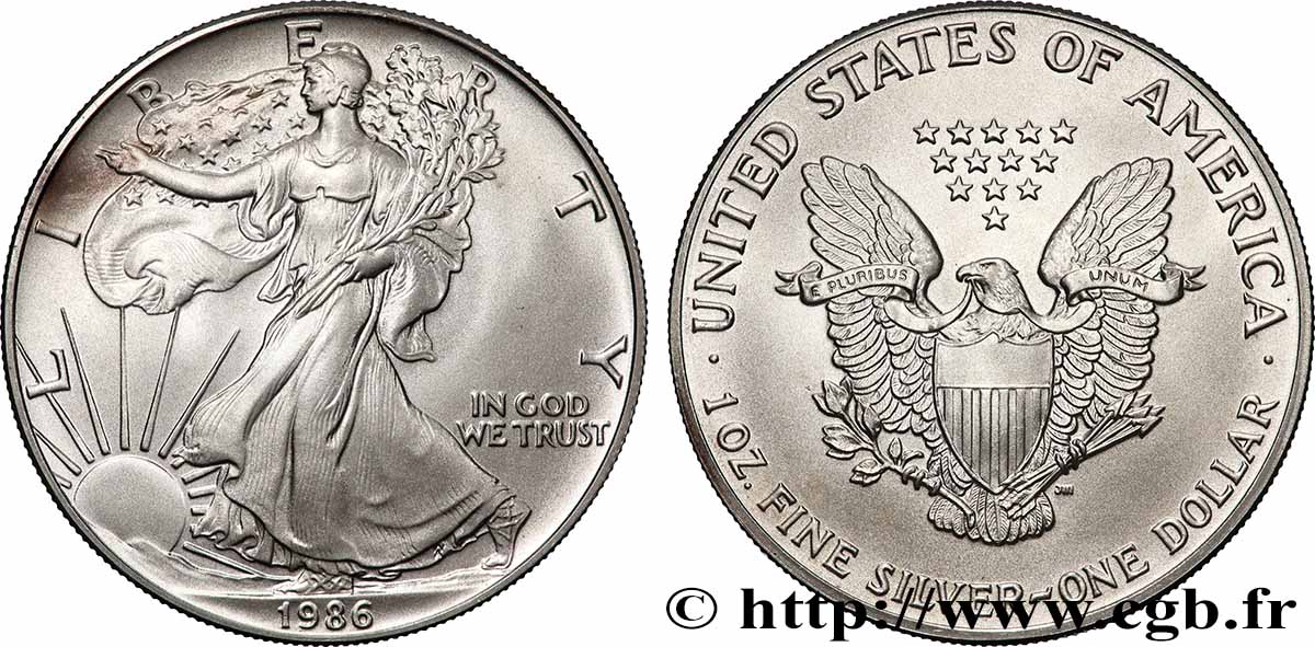 SILVER INVESTMENT 1 Dollar type Silver Eagle 1986 Philadelphie MS 