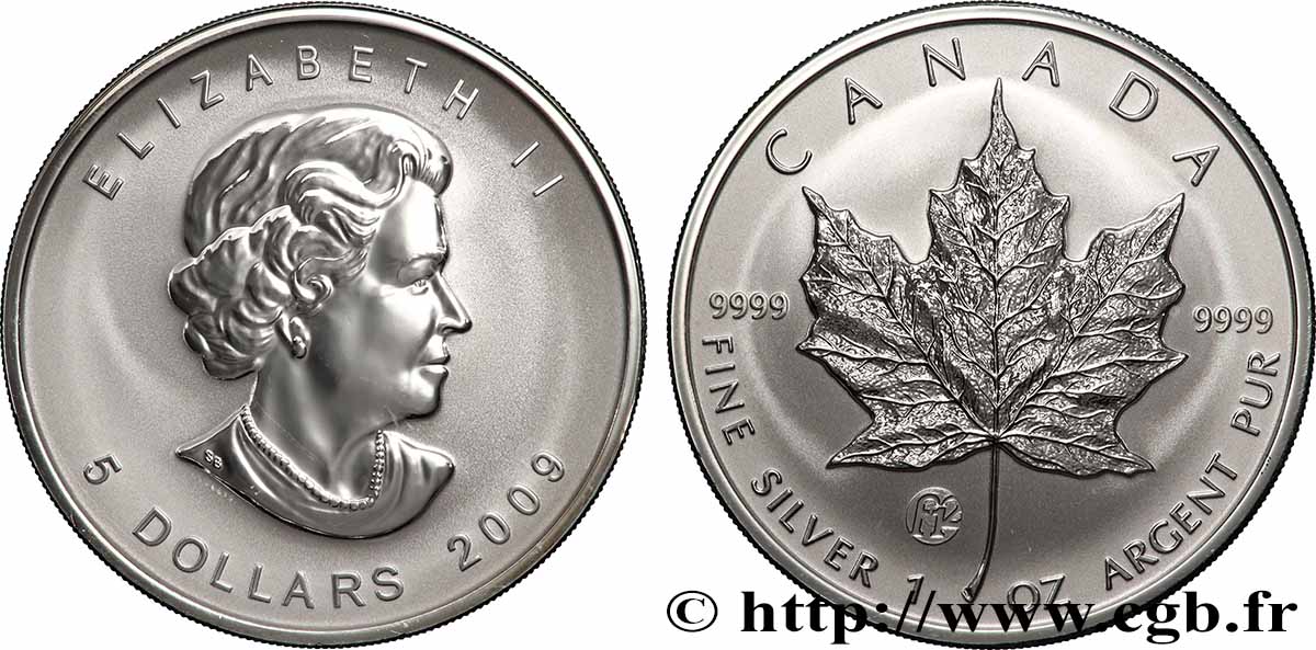 SILVER INVESTMENT 5 Dollars (1 once) Proof feuille d’érable 2009  MS 