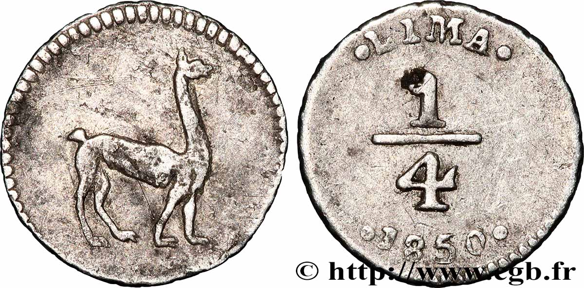 PERU 1/4 Real Lama 1850 Lima q.BB 