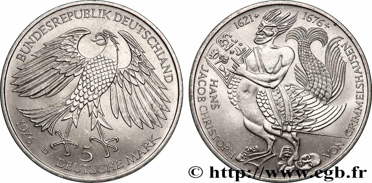 ALEMANIA 5 Mark Hans Jacob Christoph von Grimmelshausen 1976 Munich EBC 