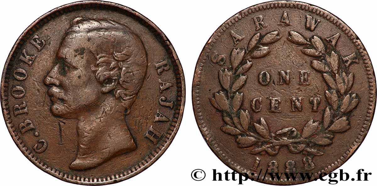 SARAWAK 1 Cent Sarawak Rajah J. Brooke 1888 Heaton VF 