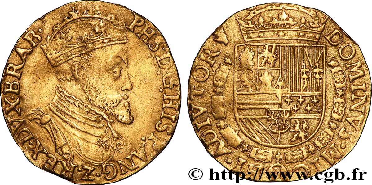 SPANISH NETHERLANDS - DUCHY OF BRABANT - PHILIP II Réal d’or n.d. Anvers AU 