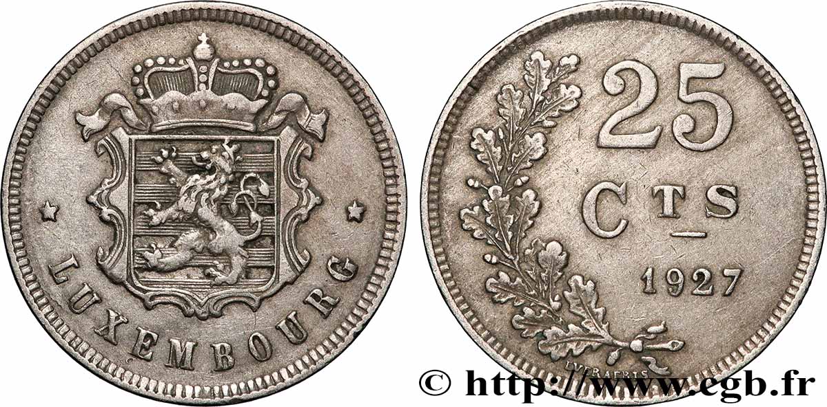 LUXEMBURG 25 Centimes 1927 Bruxelles fVZ 